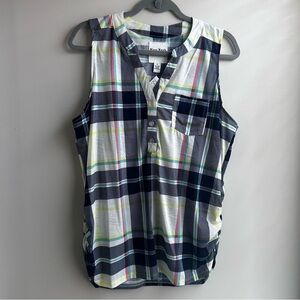 New York Laundry Sleeveless Plaid top with Ruching, Women's XL